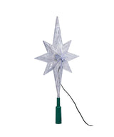Clear Christmas tree star that shines with the color-changing LED lights inside.