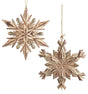 Plastic snowflake ornaments designed to look like they've been made out of distressed wood. There are two different options.