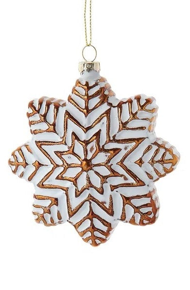 Distressed White & Gold Glass Snowflake Ornament