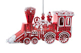Red and white colored train ornament.