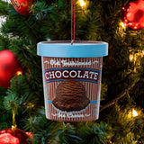 Ornaments shaped like a pint of ice cream. There are 5 options: Cookies & Cream, Strawberry, Chocolate, Vanilla or Mint Chocolate Chip. Each ornament features intricate details with a lifelike appearance, from the labels on the pint containers to the swirls of ice cream.
