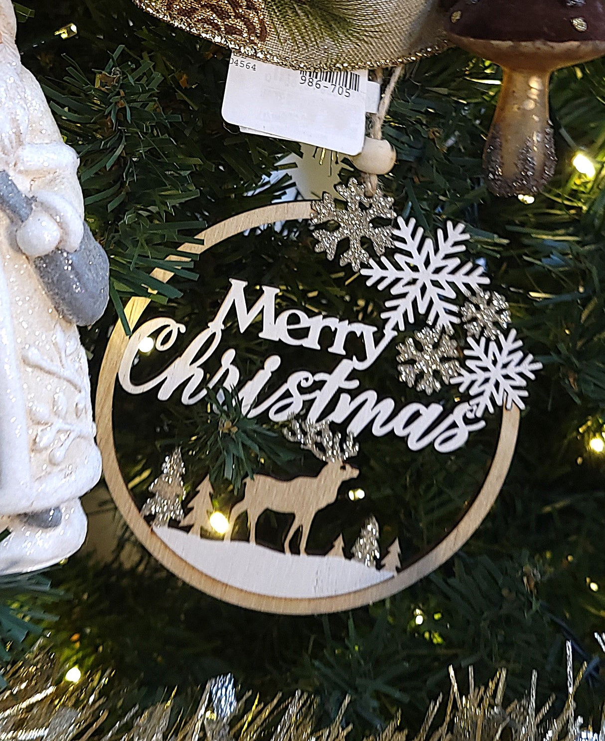 4.5" Wooden Round Glittered Christmas Scene Ornament