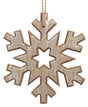 Wooden ornament shaped like a snowflake.