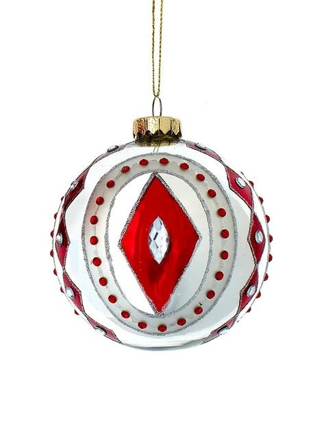 Silver glass ornament adorned with shimmering gemstones.