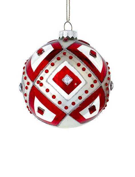 Silver glass ornament adorned with shimmering gemstones.