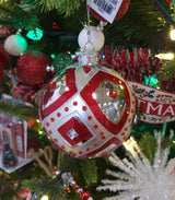 100MM Glass Red & Silver Ball Ornament with Gemstones
