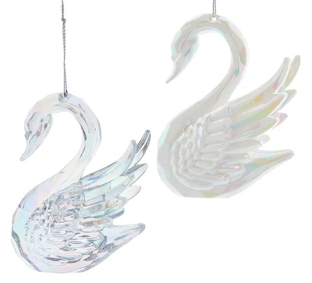 Opalescent swan ornament. This picture shows the two different options.
