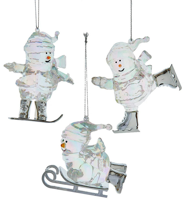Opalescent snowman ornaments. This picture shows all three options.