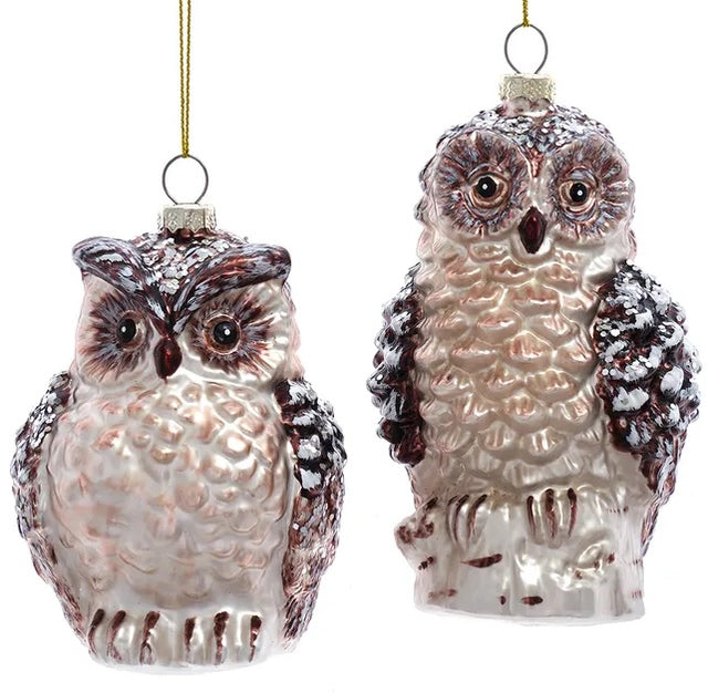 Painted glass ornament designed to look like a brown owl.