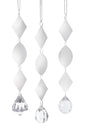 Dangling ornaments in silver and white.