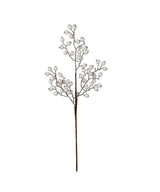 Pick spray designed to look like white berries on a brown stem.