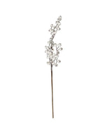 Pick spray designed to look like white berries on a brown stem.