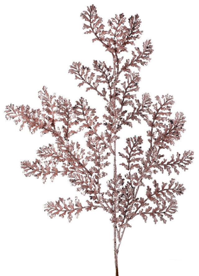 Pick spray designed to look like a wild fern stem. Decorated with blush pink glitter.