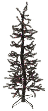 Black Halloween tree with color changing lights. The colors change from orange to purple.