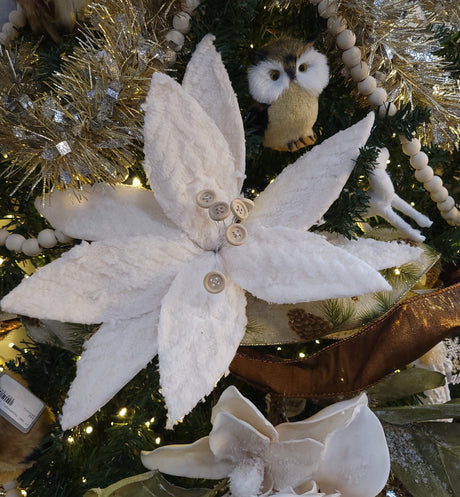 22" Cream Winter Chalet Poinsettia Stem with Buttons