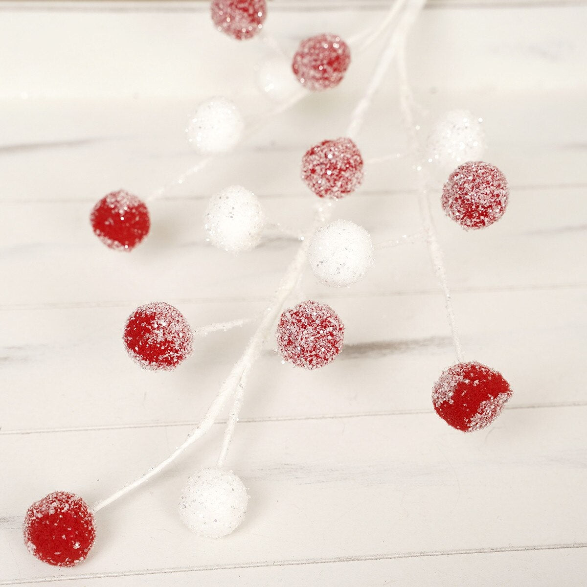 Red & White Glitter Pompom Spray
