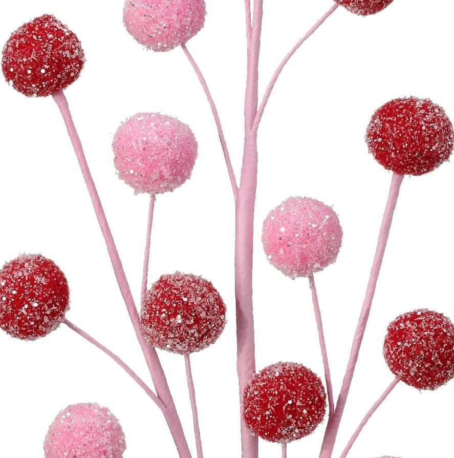 Pink stem with red and pink glitter-covered pompoms
