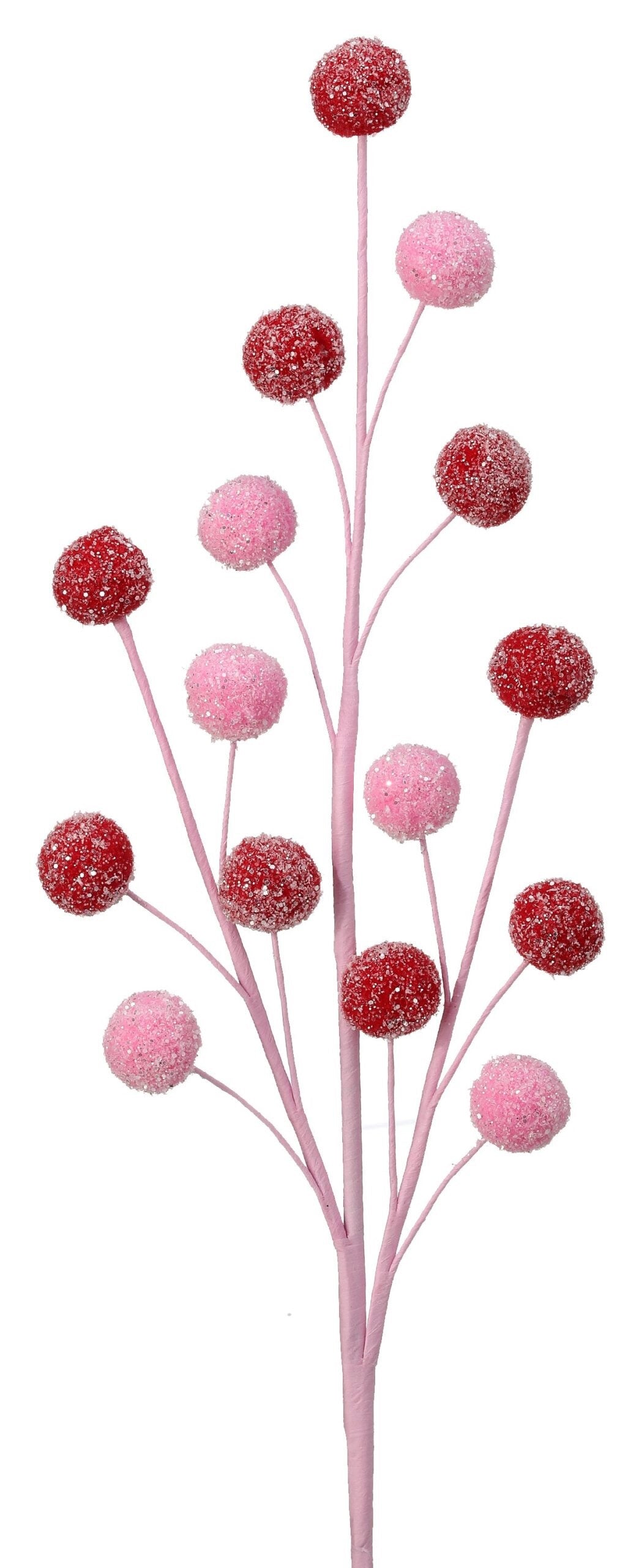 Pink stem with red and pink glitter-covered pompoms
