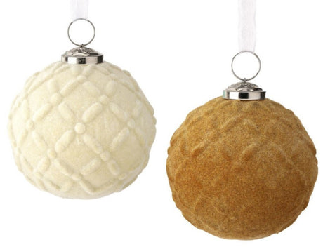 Diamond flocked ornament. One is ivory colored and one is taupe colored.