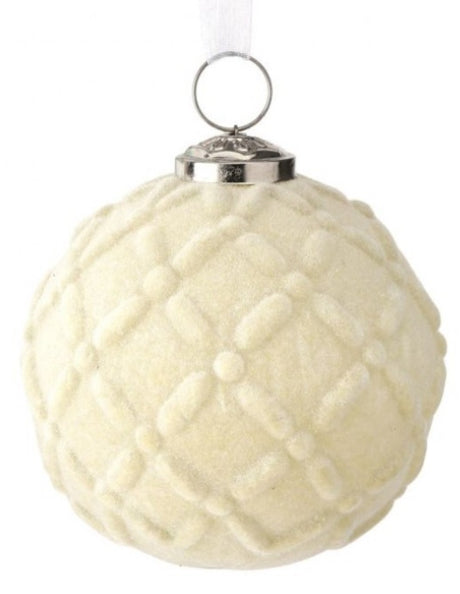 Diamond flocked ornament. One is ivory colored and one is taupe colored.
