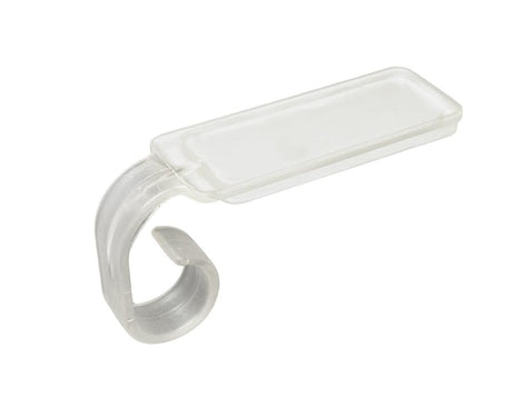 This image shows the clear plastic mantel hook on a white background.