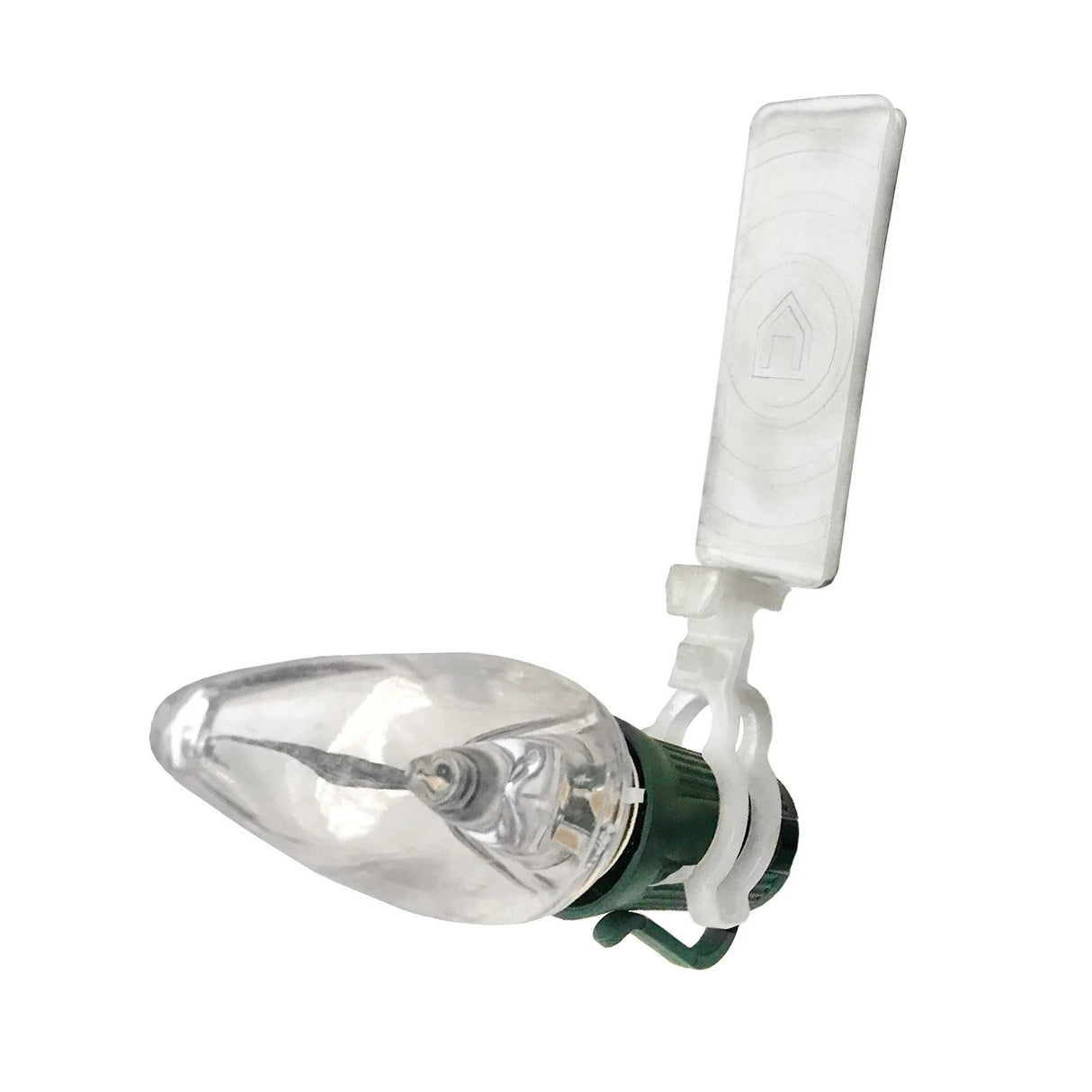 This image shows one of the clips holding a light bulb on a white background.