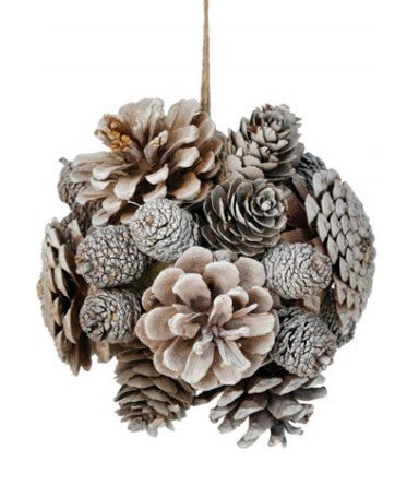 Ornament consisting of a bunch of different sized/colored pine cones.