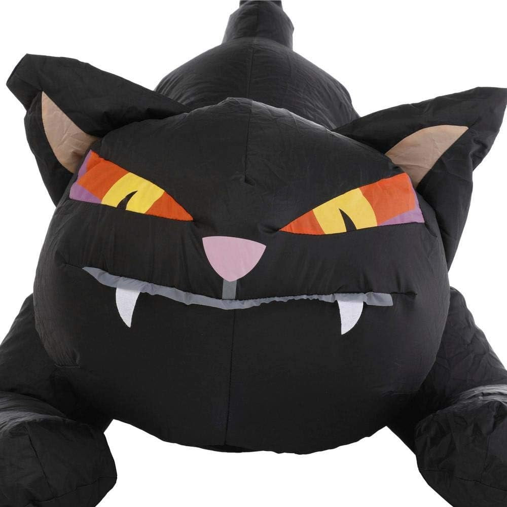 Halloween inflatable shaped like a black cat ready to pounce.