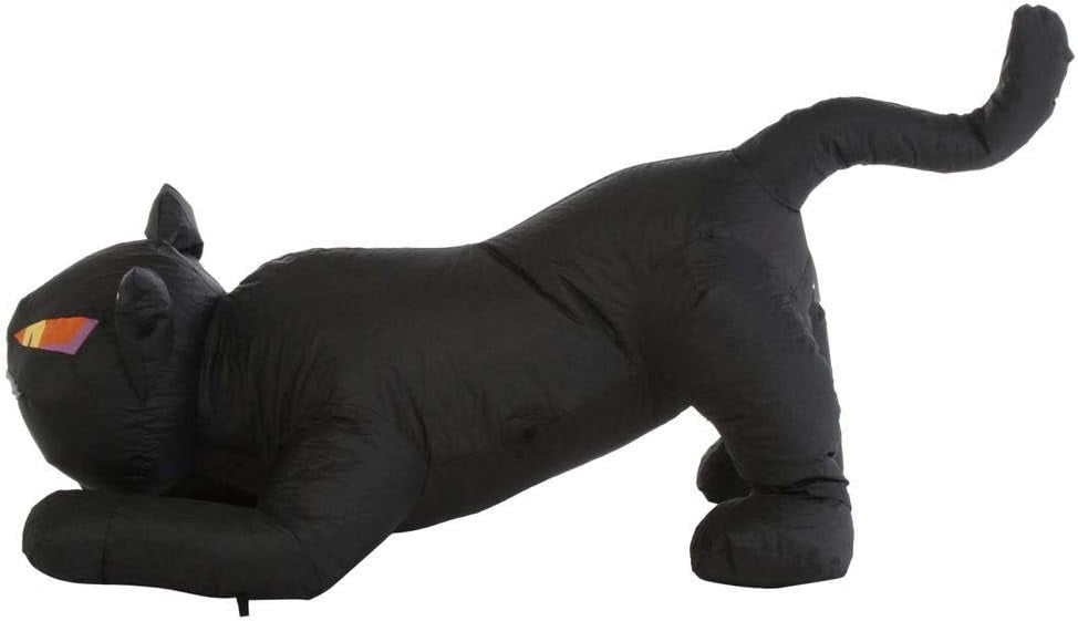 Halloween inflatable shaped like a black cat ready to pounce.