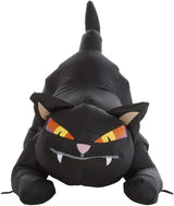 Halloween inflatable shaped like a black cat ready to pounce.