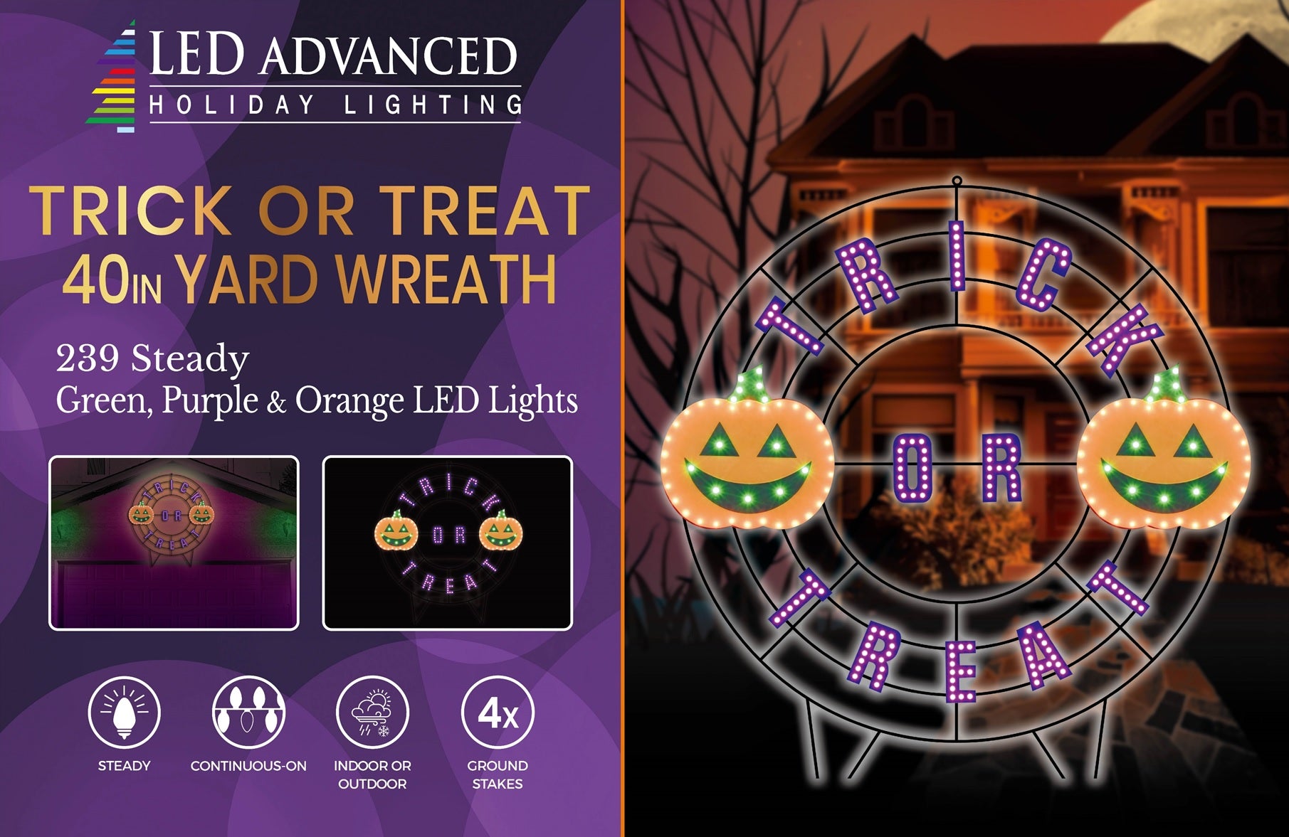 Twinkling Trick or Treat Halloween Wreath | Halloween Decor