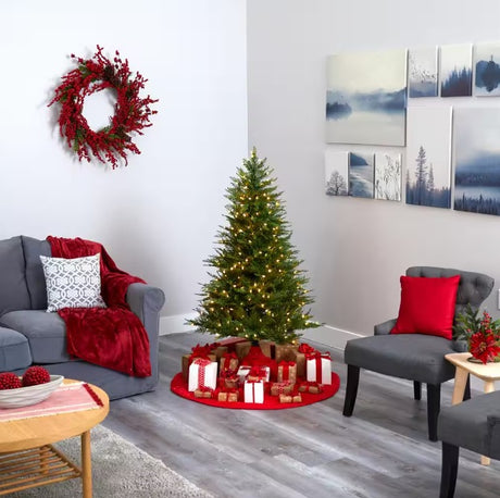 Five foot artificial fir tree with dual LED lights. Lights change from clear to multi-colored.