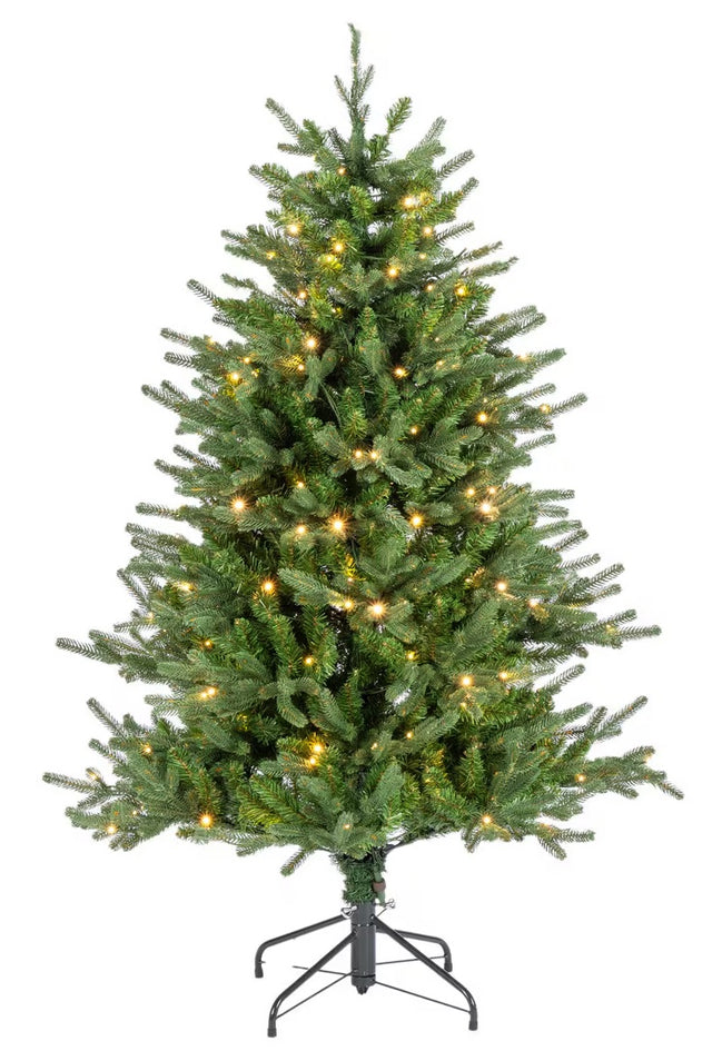 Five foot artificial fir tree with dual LED lights. Lights change from clear to multi-colored.