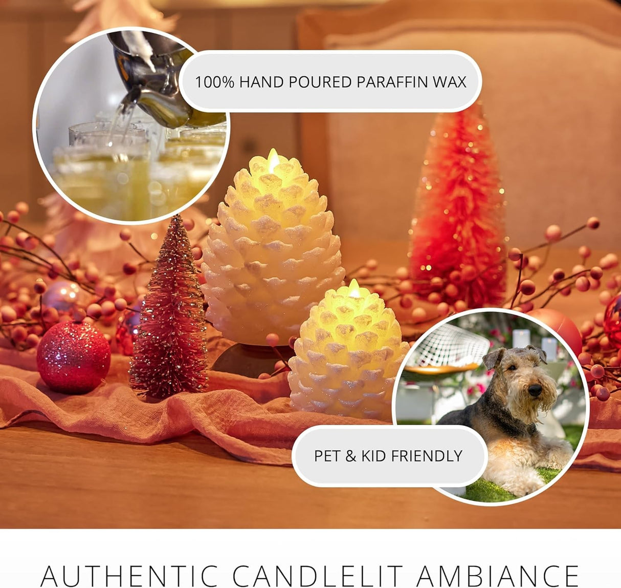 Battery-Operated LED Wax Pine Cone Candle with Timer