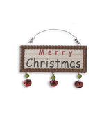 Decorative hanging sign with jingle bells underneath. One sign reads "Dashing Through the Dough." One sign reads "Merry Christmas." One sign reads "Snowmen Melt Your Heart."