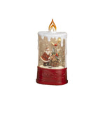 This lantern features Santa unloading gifts from his bag. 