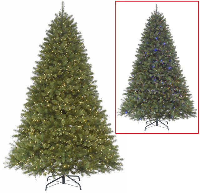 Pre-lit artificial tree. Lights are dual. Lights change from warm white to multi-colored.