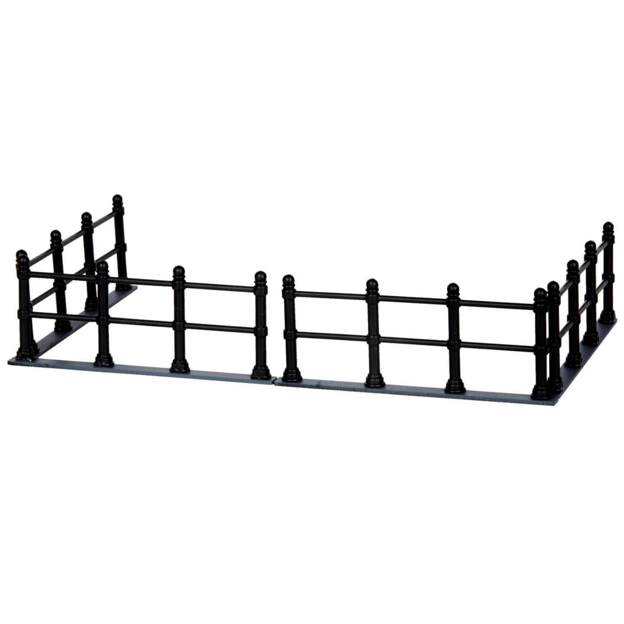 Plastic village accessory for a Lemax display. Designed to look like a black, metal fence.