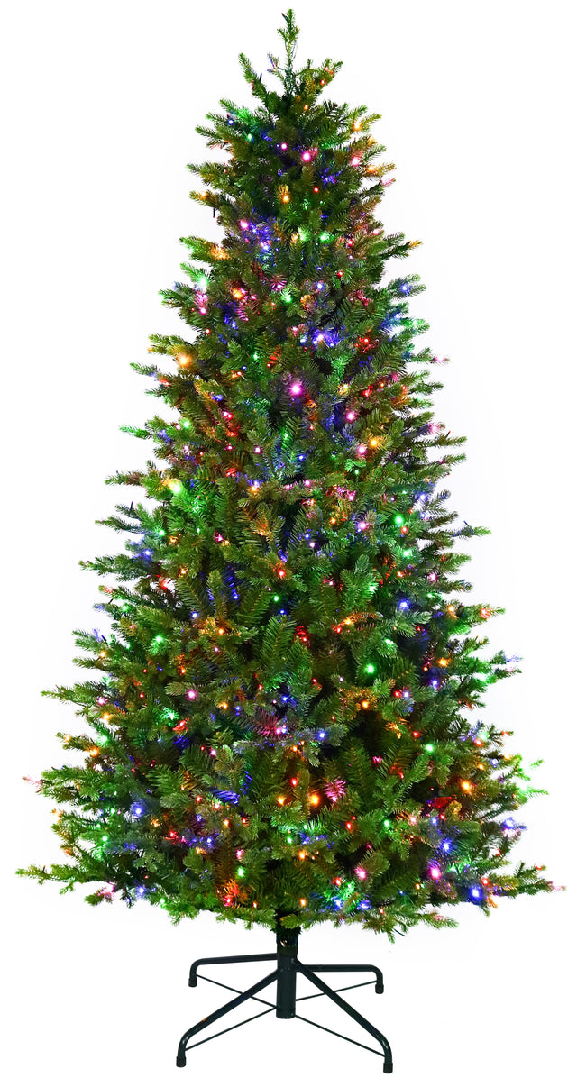 Artificial Christmas tree with color-changing, starry LED lights.