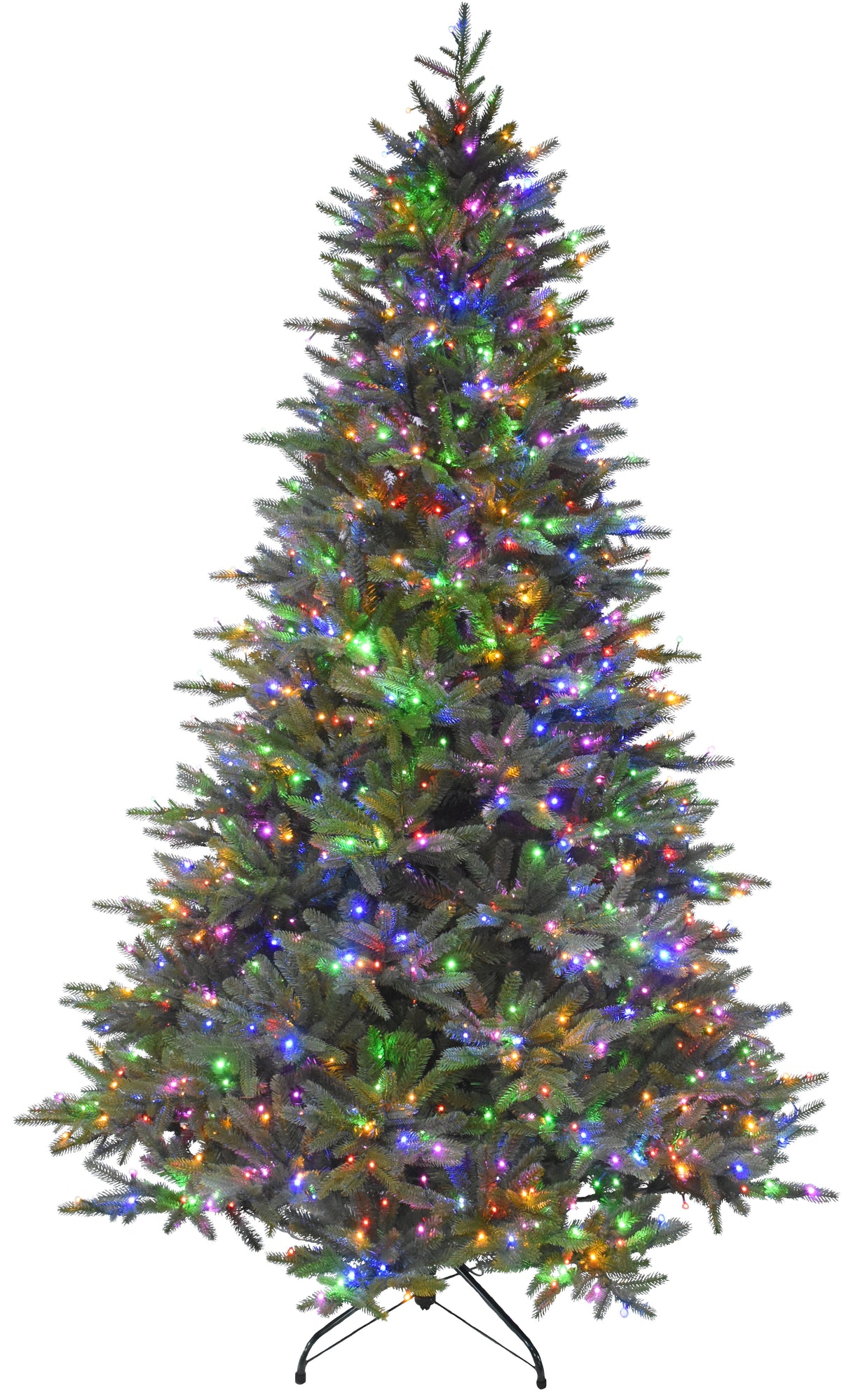 Artificial tree pre-lit with multi-colored, starry LED lights.