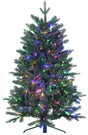 Artificial Christmas tree pre-lit with color-changing LED lights.