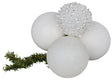 White sequin ball cluster decoration. Bauble colors are white tinsel, white glitter and matte white.