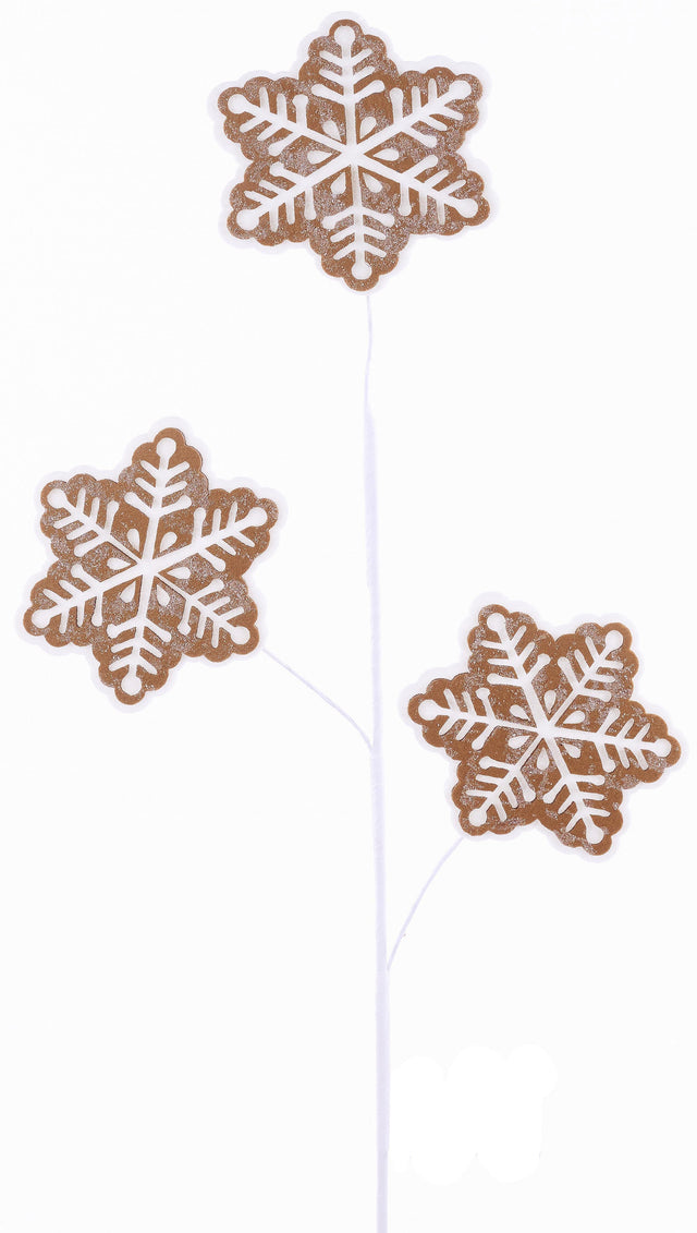 Pick spray with three gingerbread snowflakes on the stems. Covered in glitter to appear covered in sugar.