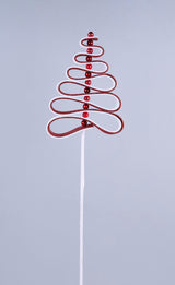Twisty pick spray designed to look like red and white ribbon candy with metallic red baubles.