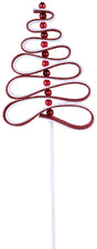 Twisty pick spray designed to look like red and white ribbon candy with metallic red baubles.