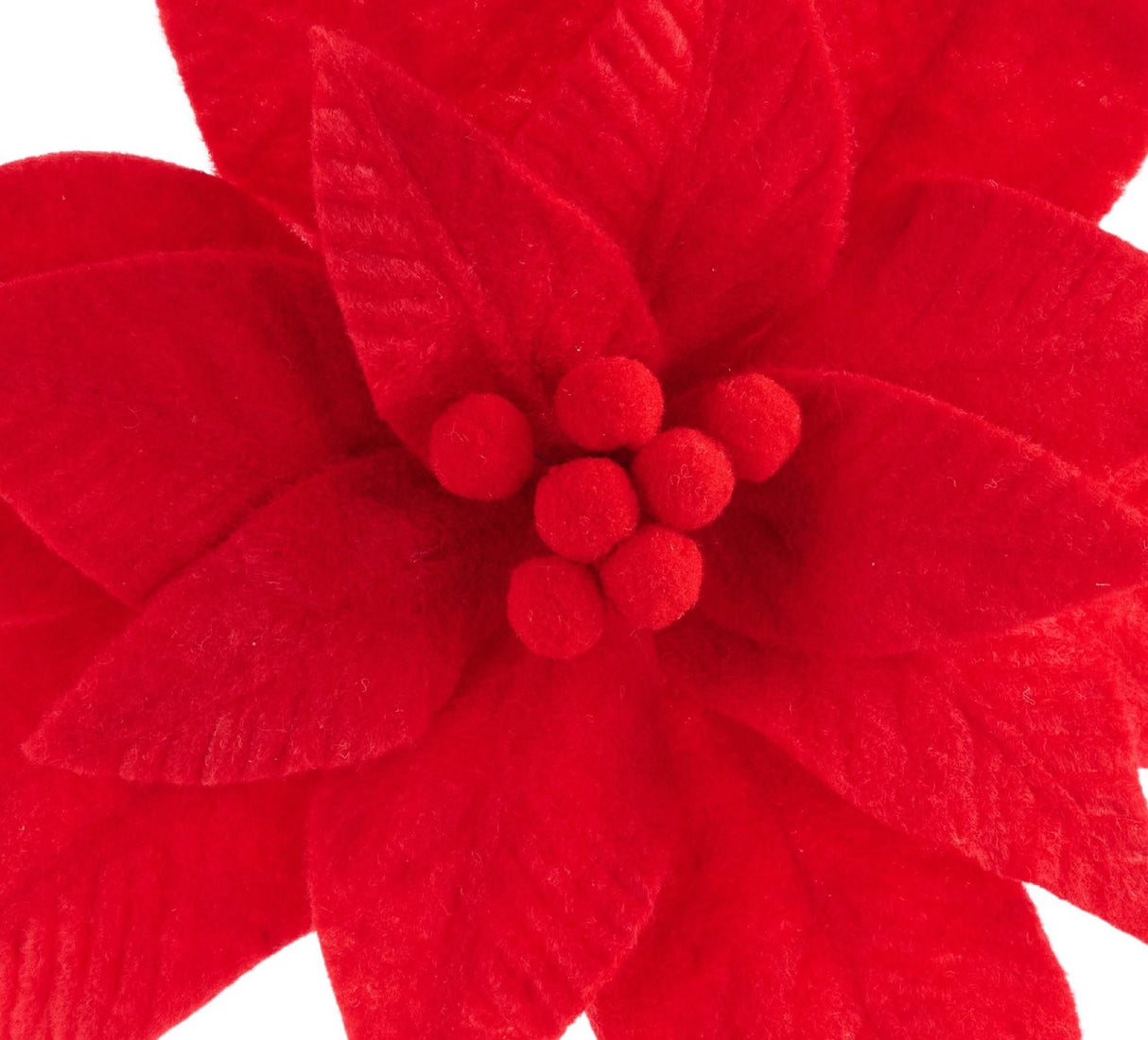 Fuzzy red poinsettia shaped pick spray.