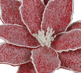 Red and white felt poinsettia pick stem. The middle of the poinsettia is white glitter.
