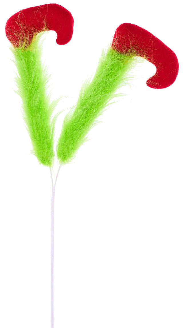 Pick spray designed to look like two furry green legs wearing red shoes.