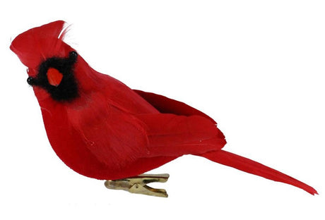 Medium red clip on Christmas tree ornament shaped like a feathered cardinal.