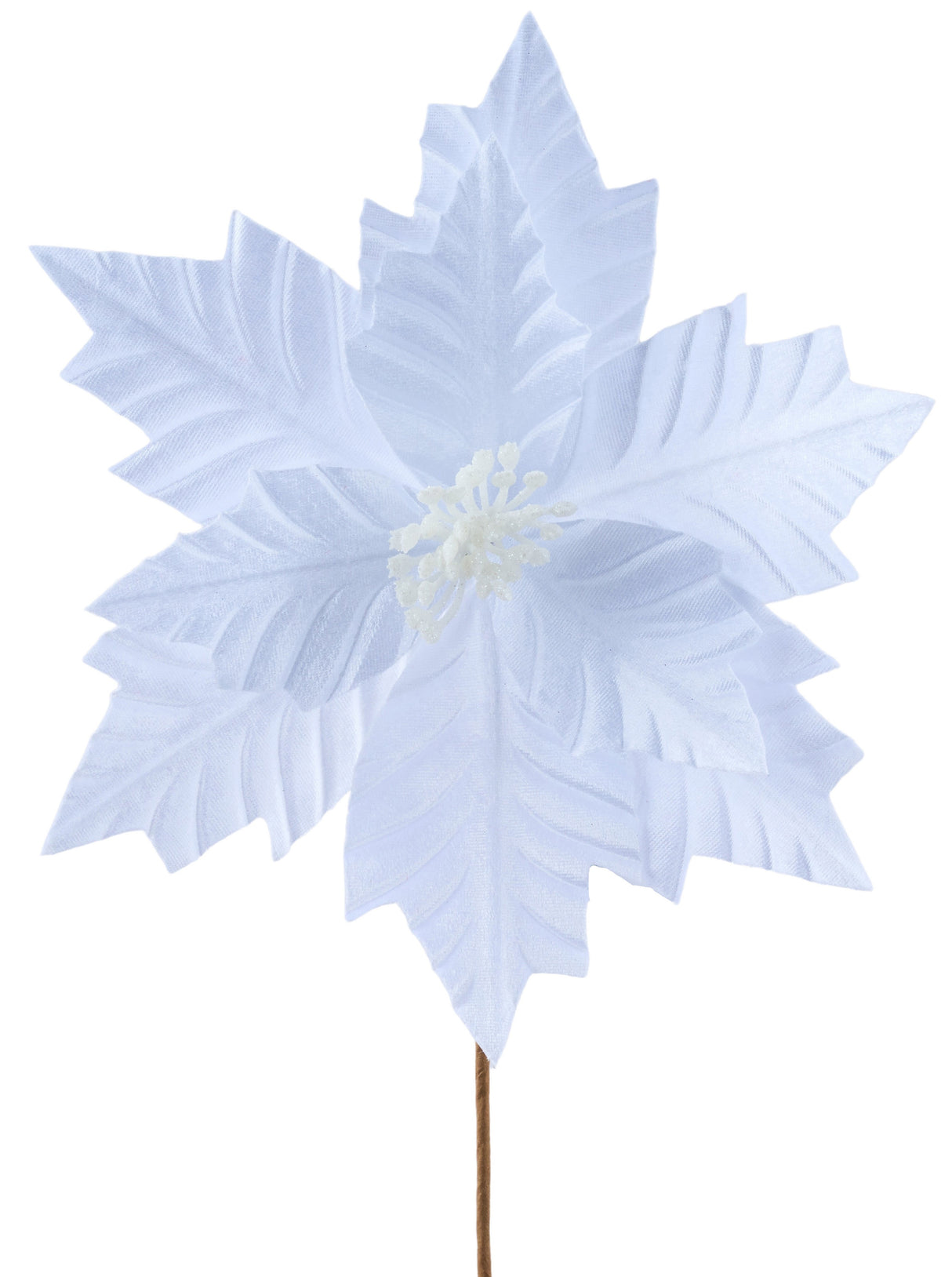 White floral pick spray shaped like a poinsettia.